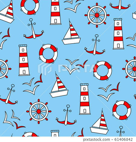 Seamless vector pattern of marine elements... - Stock Illustration ...