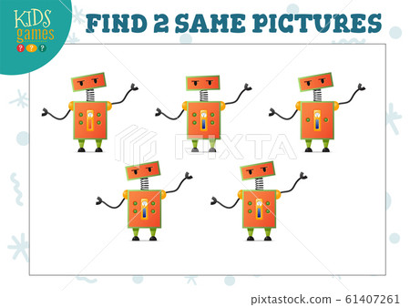 Find two same pictures kids game vector illustration. Find two same pictures kids game vector illustration. 61407261