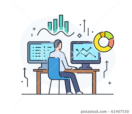 Businessman at workplace interface of monitor 61407530