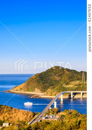 Morning view of Iojima and Iojima Ohashi [Nagasaki City, Nagasaki Prefecture] 61407658