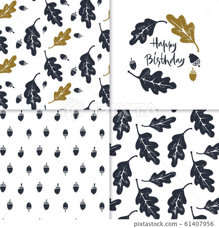 Patterns set, Happy Birthday card with oak leafs Patterns set, Happy Birthday card with oak leafs 61407956