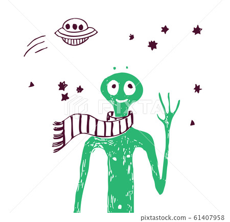 Alien friend green people and stars isolated objects Alien friend green people and stars isolated objects 61407958