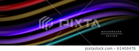 Silk and smooth flow wave poster design. Color waves, liquid style lines and shapes in black color background Silk and smooth flow wave poster design. Color waves, liquid style lines and shapes in black color background 61408476