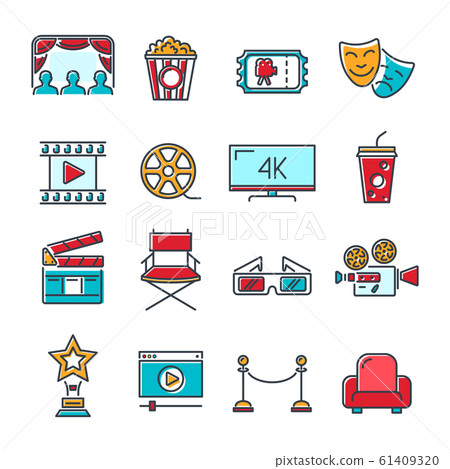 Cinema and Movie Line Icons Set Cinema and Movie Line Icons Set 61409320