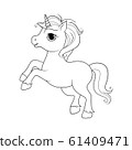 Cute cartoon unicorn. Black and white vector illustration for coloring book. 61409471