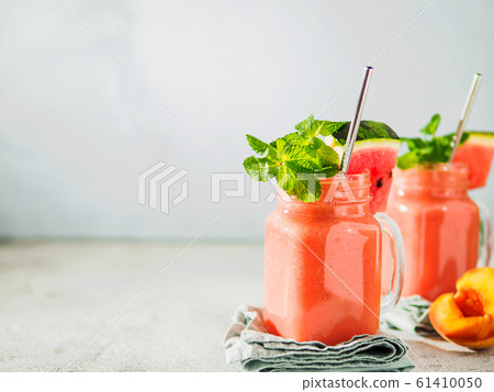 Watermelon and Peach Smoothies, copy space 61410050