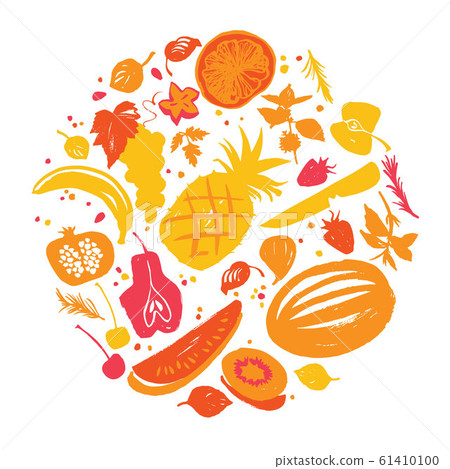 Fruit silhouettes in yellow-red shadows. Fruit silhouettes in yellow-red shadows. 61410100
