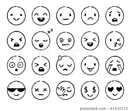 Hand drawn emoji. Doodle emoticons, smile face sketch and grunge ink brush emojis doodles vector set Hand drawn emoji. Doodle emoticons, smile face sketch and grunge ink brush emojis doodles vector set 61410113