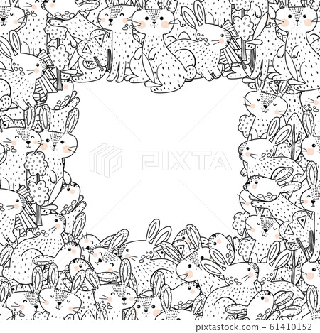 Outline frame template with funny rabbits. Coloring page Outline frame template with funny rabbits. Coloring page 61410152