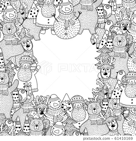 Black and white Christmas frame in coloring page style 61410169