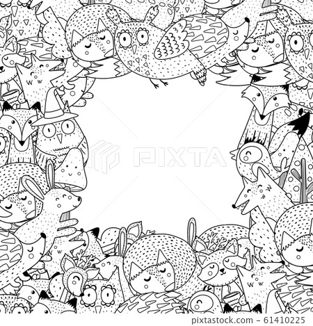 Forest animals black and white frame with place... - Stock Illustration  [61410225] - PIXTA