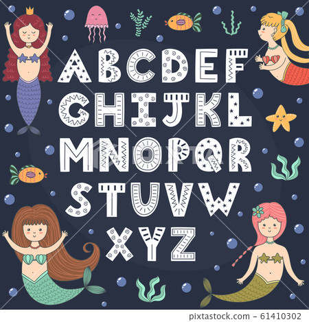 Alphabet poster with cute mermaids. Wall Art for kids Alphabet poster with cute mermaids. Wall Art for kids 61410302