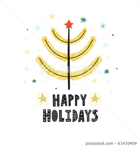 Happy holidays cute card with a Christmas tree 61410409