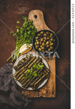 Flat-lay of traditional turkish Dolma meze or 61410515