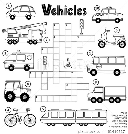 Black and white crossword puzzle game for kids about transport 61410517