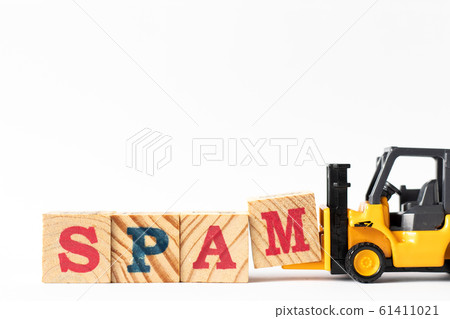 Toy forklift hold wood letter block m to complete word spam 61411021