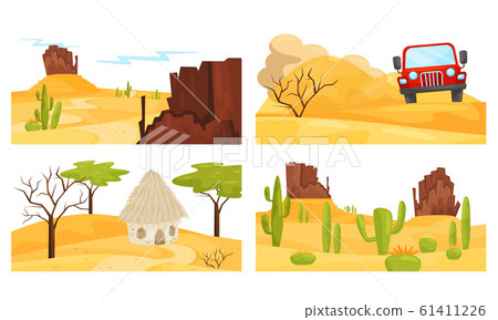 Colorful Desert Landscapes with Rocky Mountains Vector Scenes Set Colorful Desert Landscapes with Rocky Mountains Vector Scenes Set 61411226