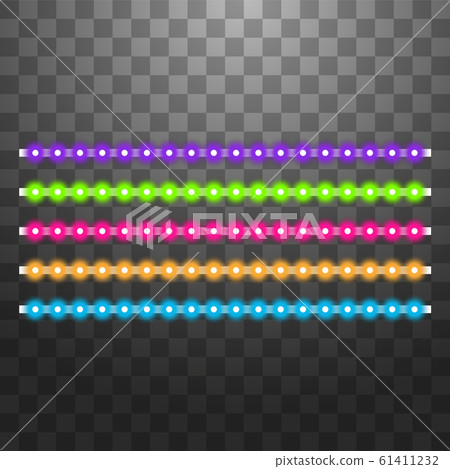 Various LED stripes on a black and transparent background, glowing LED garlands Various LED stripes on a black and transparent background, glowing LED garlands 61411232