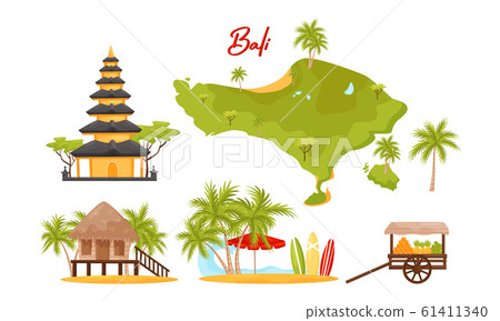 Bali Symbols Vector Set. Famous and Favorite Tourist Destination Bali Symbols Vector Set. Famous and Favorite Tourist Destination 61411340