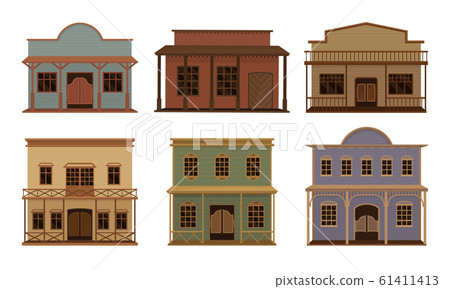 Western Wooden Saloon Bars and Buildings Vector Set Western Wooden Saloon Bars and Buildings Vector Set 61411413