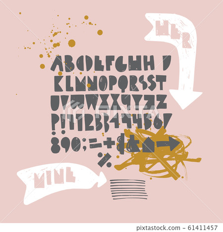 Bold geometric playful font with ink texture 61411457