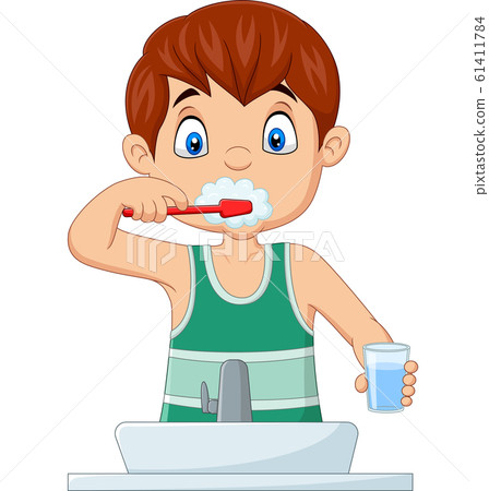Cute little boy brushing teeth Cute little boy brushing teeth 61411784
