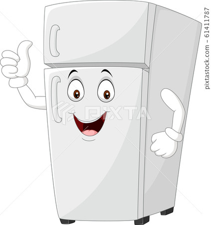 Cartoon fridge mascot giving thumbs up 61411787