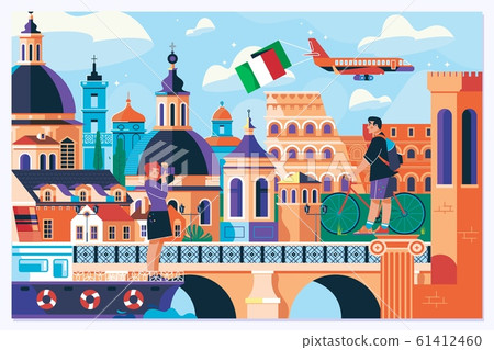 Rome Europe travel summer tourism holiday vacation background.View above downtown of Rome, Italy.Flat vector illustration Rome Europe travel summer tourism holiday vacation background.View above downtown of Rome, Italy.Flat vector illustration 61412460