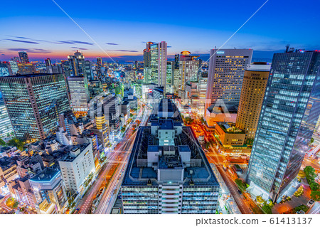 Osaka cityscape evening view towards Nishi Umeda 61413137