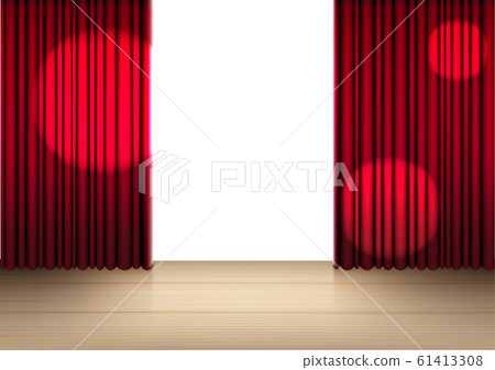 3D Mock up Realistic Open Red Curtain on Wooden 61413308