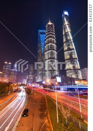 "Shanghai" Skyscrapers and night view of Lujiazui 61413537