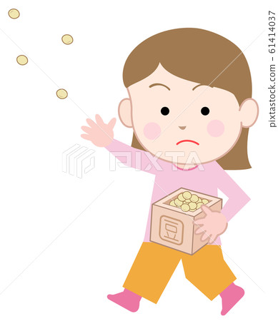 Setsubun A girl doing sowing beans White background 61414037