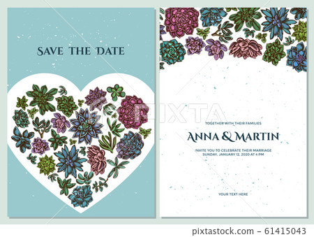 Wedding invitation card with colored succulent echeveria, succulent echeveria, succulent 61415043