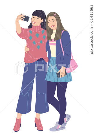 Young Women Taking Selfie Photo on Smartphone 61415662