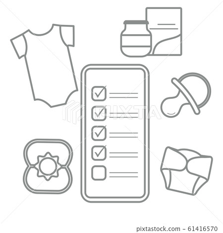 Smartphone with checklist newborn baby accessories Smartphone with checklist newborn baby accessories 61416570