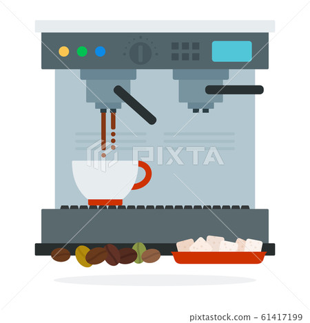 Coffee machine makes coffee coffee beans and sugar cubes vector flat isolated Coffee machine makes coffee coffee beans and sugar cubes vector flat isolated 61417199