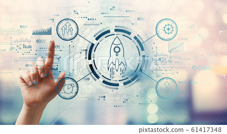 Rapid growth concept with hand pressing a button 61417348