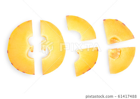 Fresh Pepino fruit slice isolated on white background. Top view, flat lay 61417488