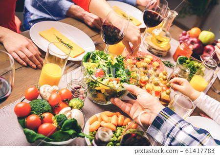 On the table there are salads, lots of vegetables, fruits On the table there are salads, lots of vegetables, fruits 61417783