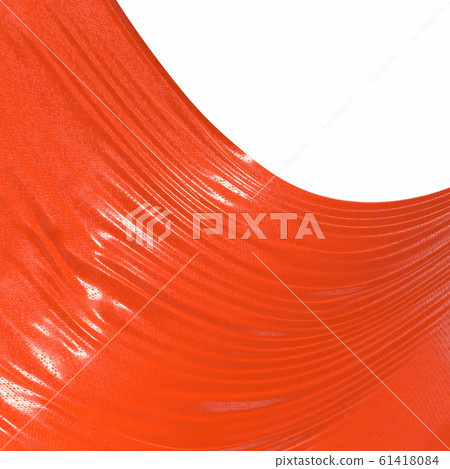 Abstract and shiny red luxury silk cloth in shape of liquid wave with folds. Satin or velvet material background in popular Lush Lava color. 3d illustration 61418084