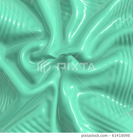 Abstract and shiny luxury silk cloth in shape of liquid wave with folds. Satin or velvet material background in popular Aqua Menthe color. 3d illustration 61418098
