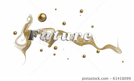 Abstract graphic composition with the word Future. behind the word are beautiful strings branching in different directions and balls. 3d illustration isilated on white 61418099