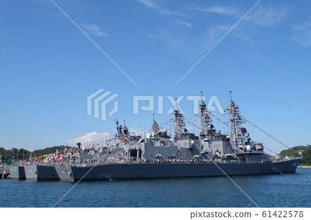An escort ship anchored at Yokosuka Air Base in preparation for the sightseeing ceremony An escort ship anchored at Yokosuka Air Base in preparation for the sightseeing ceremony 61422578