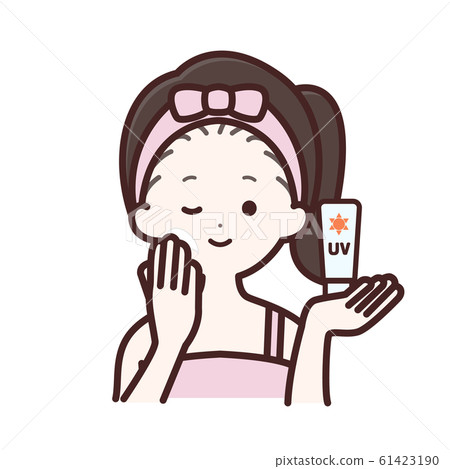 A woman painting sunscreen cream 61423190
