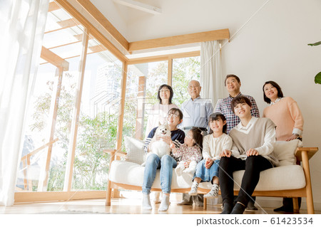 Three generation family dog pet animal Three generation family dog pet animal 61423534