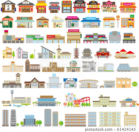 Cityscape house building store facility cafe set town Cityscape house building store facility cafe set town 61424143