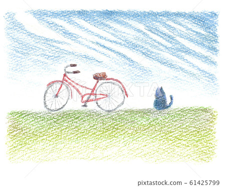 Wide sky, bicycle and cat 61425799