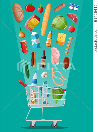 Shopping cart with fresh products. 61426413