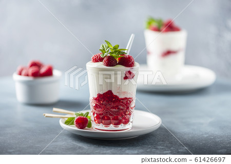 yogurt with raspberry and mint yogurt with raspberry and mint 61426697