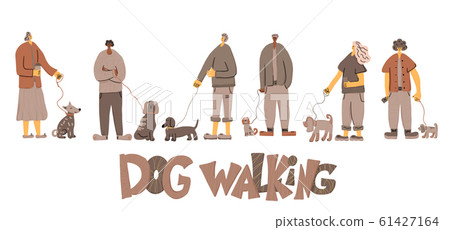 Dog walking. Human person with dog. Vector design. 61427164